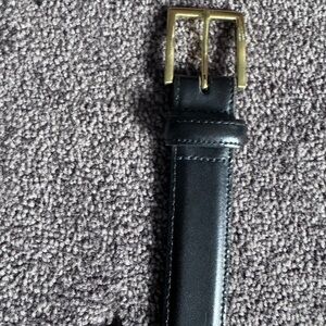 Elegant Black Leather Belt with Gold Buckle